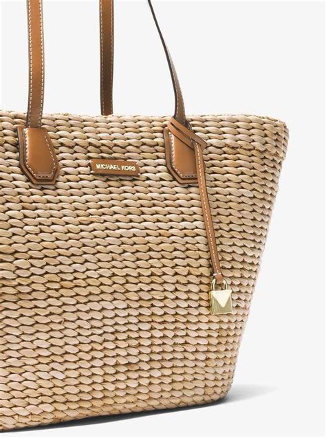 michael kors straw beach bag|Michael Kors straw tote bag.